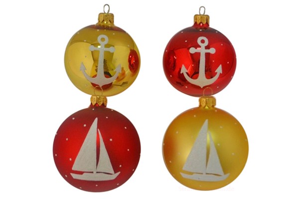 Weihnachtskugel 4er Set Anker & Segelschiff