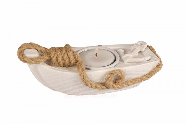 Teelichthalter Boot weiß/Tau